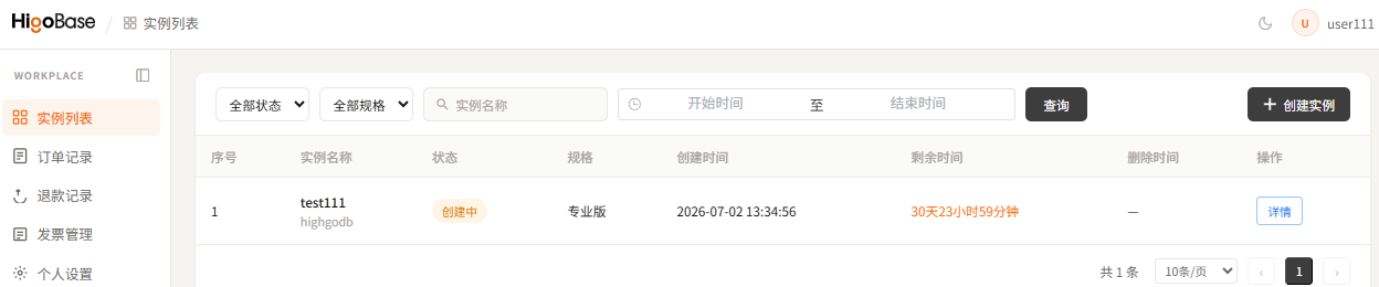 专业版实例创建中